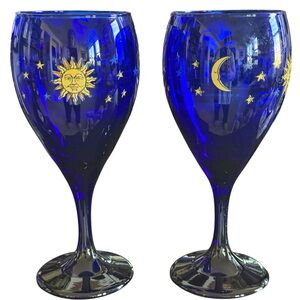 Wine Glasses w/Sun & Moon Design from Witch’s Estate Sale ⭐️great story